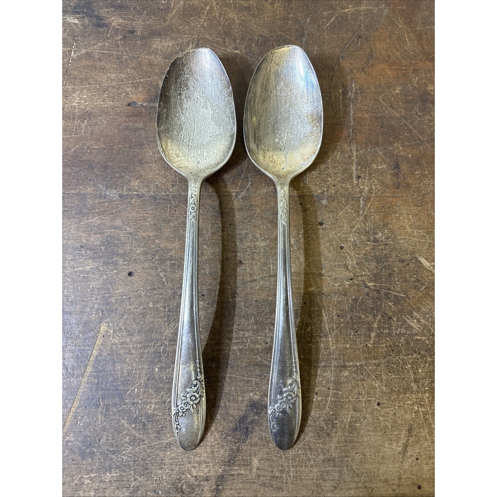 Oneida Community Tudor Plate Queen Bess II Silverplate Table Spoon Set of 2